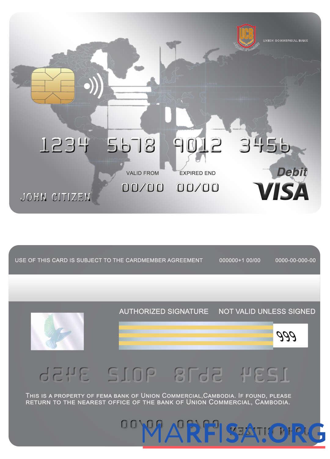 Blank Cambodia Union Commercial bank visa card download for verification